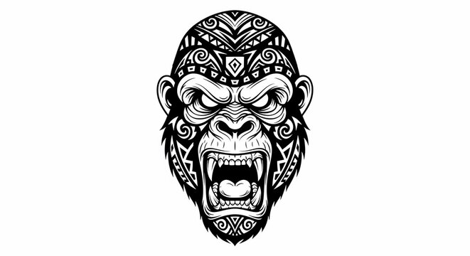 力強く描かれた、迫力満点のゴリラの顔。