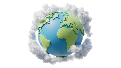 Stylized planet Earth with fluffy clouds circling, isolated on transparent background © Johnson