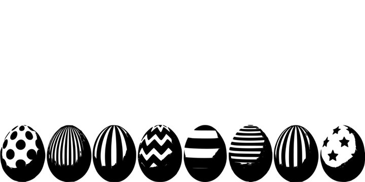 Eggs with Various Black and White Patterns and Designs Featuring Polka Dots, Stripes, Zigzag with Stars and Circles Elements for Ovals, Artistic