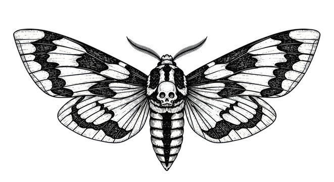 Black and white Deathshead Hawk moth.