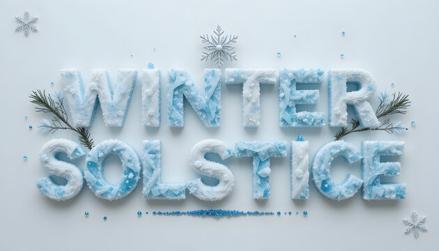 Winter Solstice Snowy Text with Pine Branches