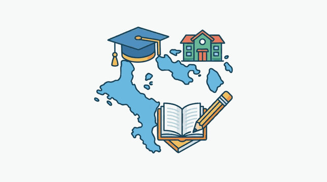 Seychelles Education Concept with Map and School Symbols.