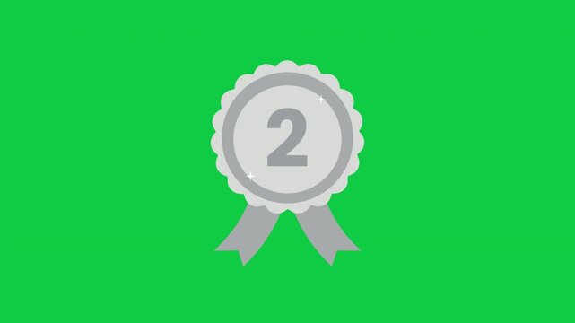 Silver Runner Up Medal Badge with Number Two on Green Screen Background