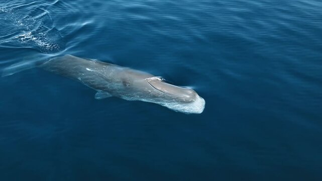Sperm Whale Floating Near Ocean Surface From Above