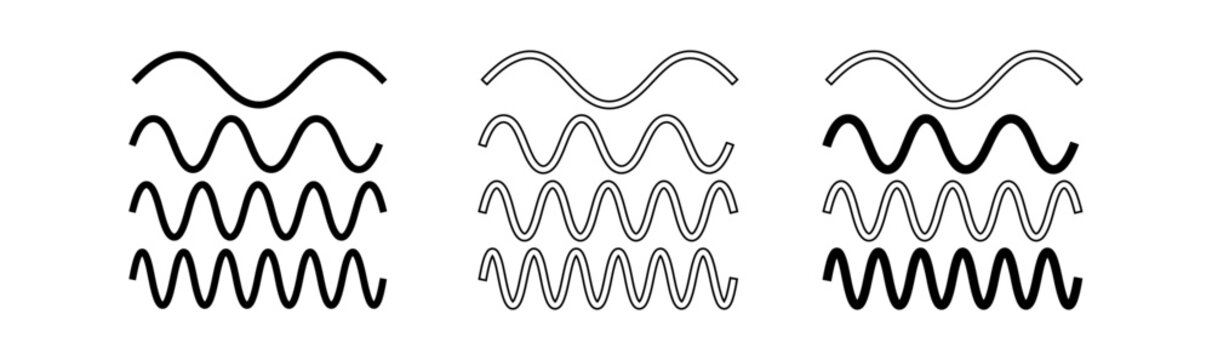 Waveform variations black and white illustration of sine waves with increasing frequency and amplitude