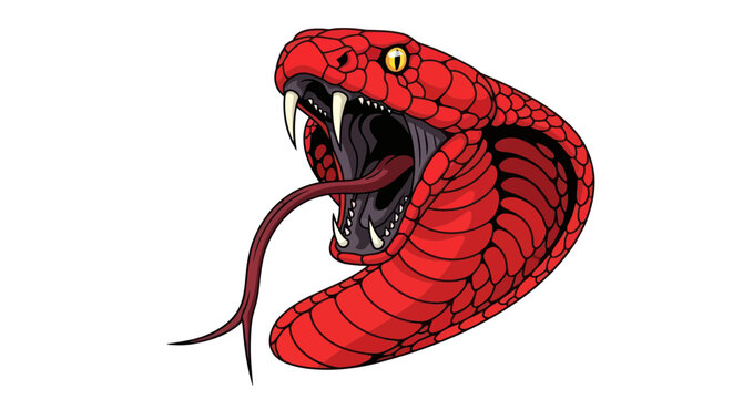 Red snake with open mouth showing fangs.