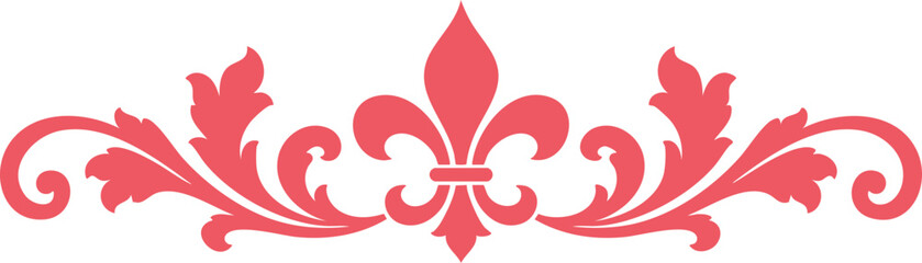 Black Fleur De Lis Floral Ornament with Vintage Scrollwork and Acanthus Leaves © MODU163