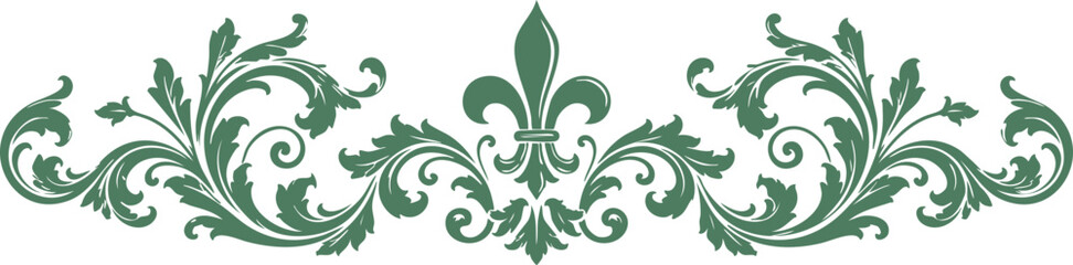 Black Fleur De Lis Floral Ornament with Vintage Scrollwork and Acanthus Leaves © MODU163