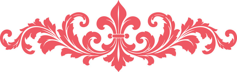 Black Fleur De Lis Floral Ornament with Vintage Scrollwork and Acanthus Leaves © MODU163