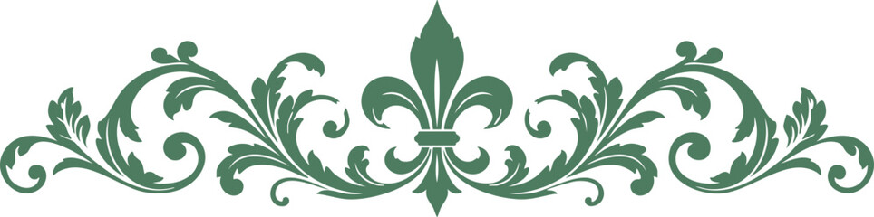 Black Fleur De Lis Floral Ornament with Vintage Scrollwork and Acanthus Leaves © MODU163