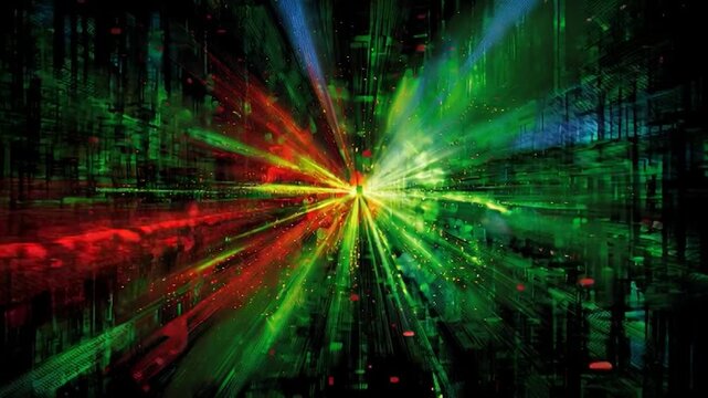 A video with a red, green and black sparkling focus line effect background