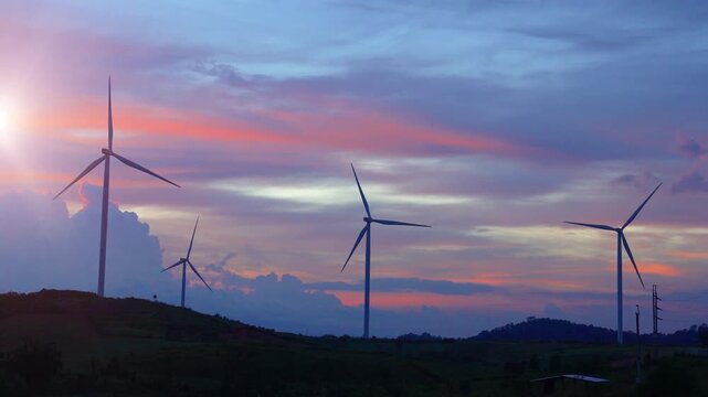 Wind turbine generator electric renewable kao kho farm, Phetchabun province, Thailand.