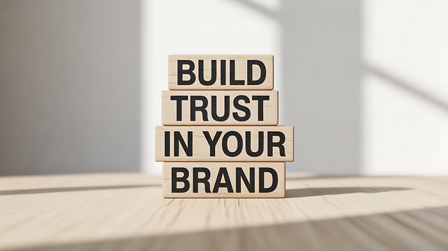 Build trust in your brand with wooden blocks on desk