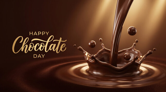 Premium melted chocolate pouring with splash effect