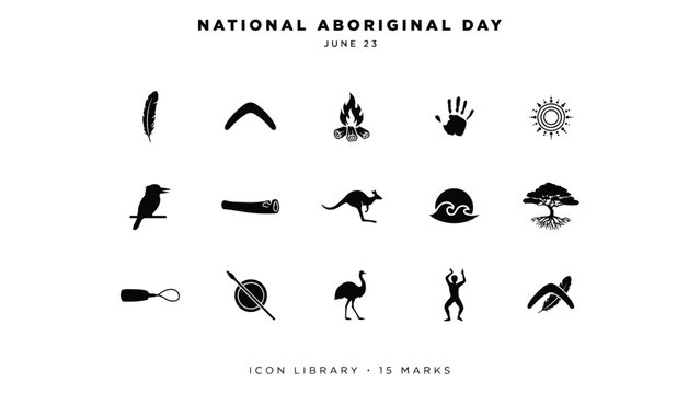 National aboriginal day icon library with kangaroo emu boomerang and spear graphic design.