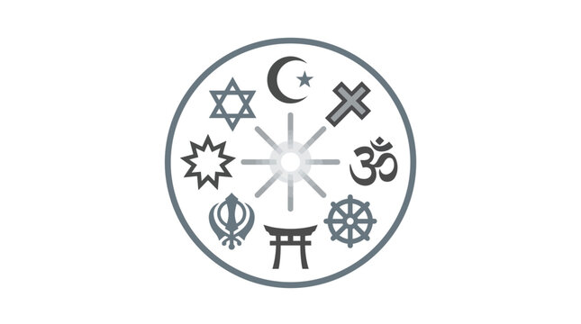 Religious Symbols Wheel: Diversity of Faiths, Unity, Tolerance, Peace, Spirituality, Culture