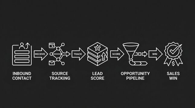 Sales funnel process flowchart with inbound contact to sales win