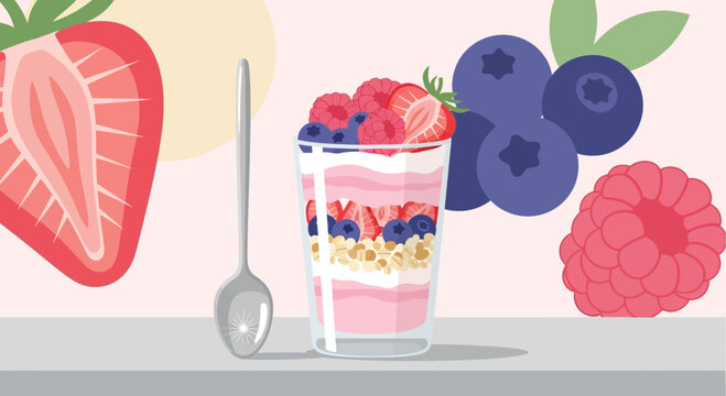 Healthy Berry Yogurt Parfait with Strawberry, Blueberry, and Raspberry - Fresh Breakfast