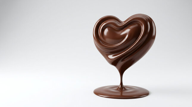 Melted Chocolate Heart Shape Isolated on White Background Romantic Sweet Love Concept