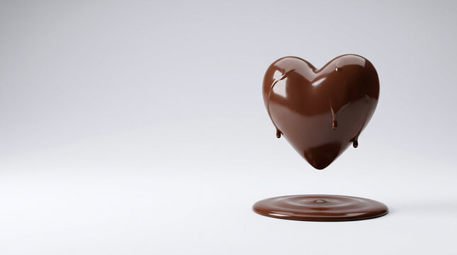 Glossy Chocolate Heart Floating Above Melted Chocolate Pool Romantic Love Concept