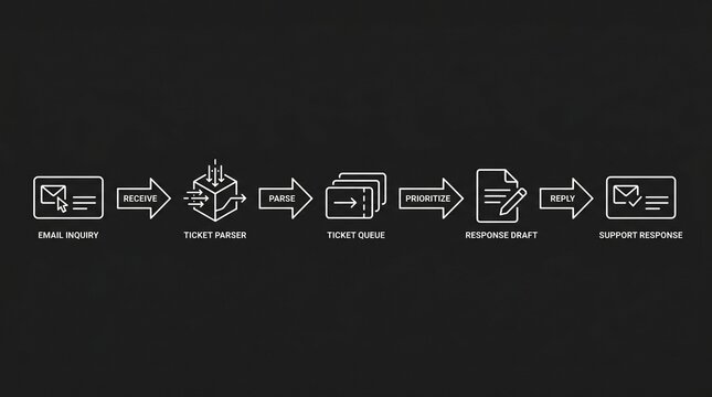 Customer support workflow process with email inquiry to support response
