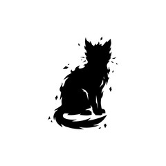 Sitting Cat Silhouette Vector with Artistic Splatter Details © hafidzdwi