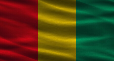 Obraz premium Guinean flag with fabric texture. Realistic flag of Guinea waving