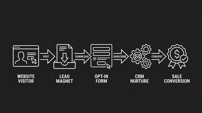Customer journey funnel from website visitor to sale conversion with icons