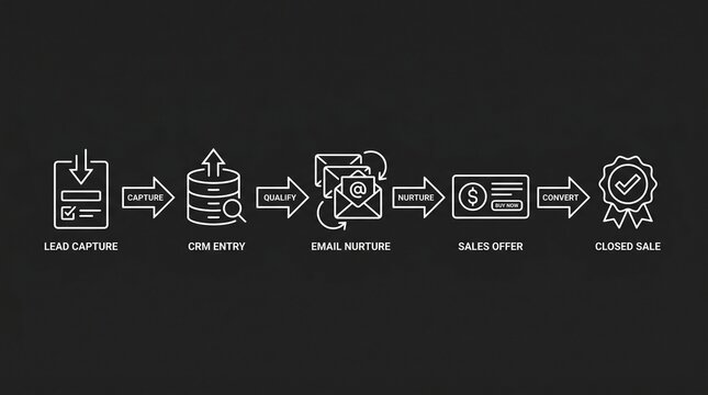 Sales funnel process diagram with lead capture to closed sale stages