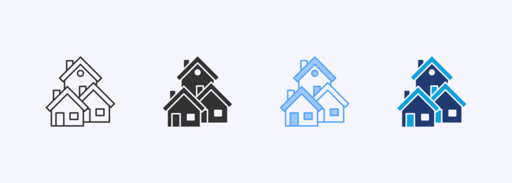 Village Icon Set Multiple Style Collection Illustration