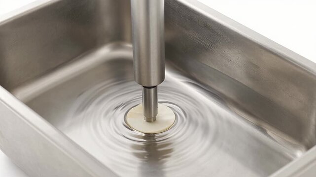 Water Swirling Around a Nozzle in a Metal Sink