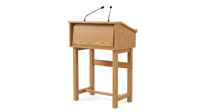 Wooden podium with microphones for speaking or presentation