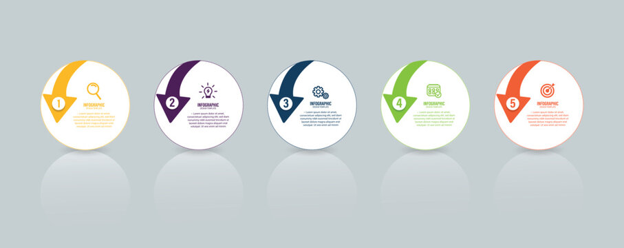 Circle arrows diagram infographic set. Circular arrows with 5 steps or options. set of infographic templates. Vector circle chart infographic template with arrow for cycle diagram, graph, web design