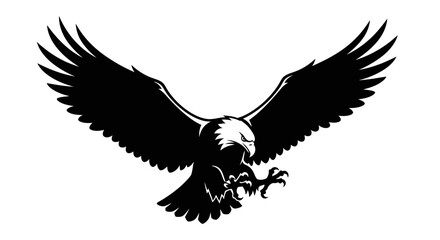 Fototapeta premium Aggressive Eagle Swooping Down with Wings Spread Wide, Black Silhouette