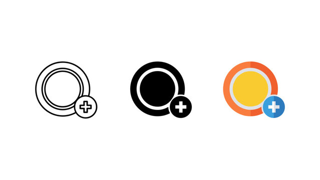 Add circle plus button icon set with positive increase interface addition function navigation software