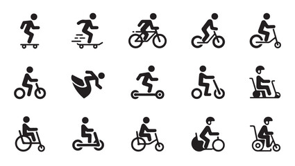 Personal transport and extreme sports icons set skateboard scooter bike moped roller skates. © Tanvir