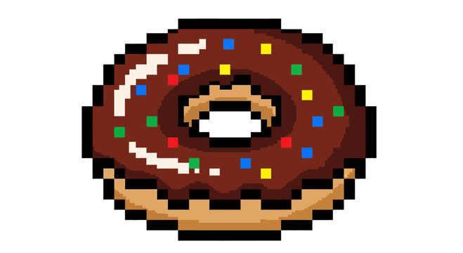 Pixel Art Chocolate Donut with Sprinkles - Retro 8-bit Style Icon