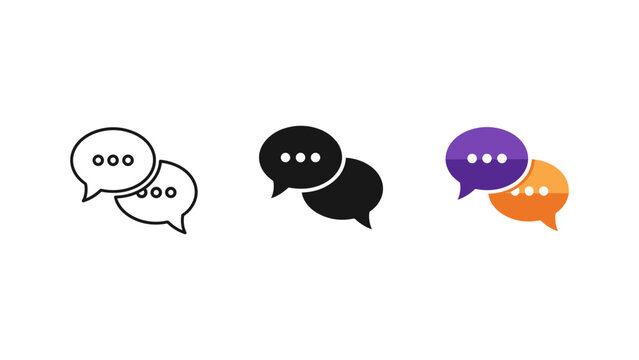 Communication bubble chat icons in outline glyph and color styles with communication dialogue feedback
