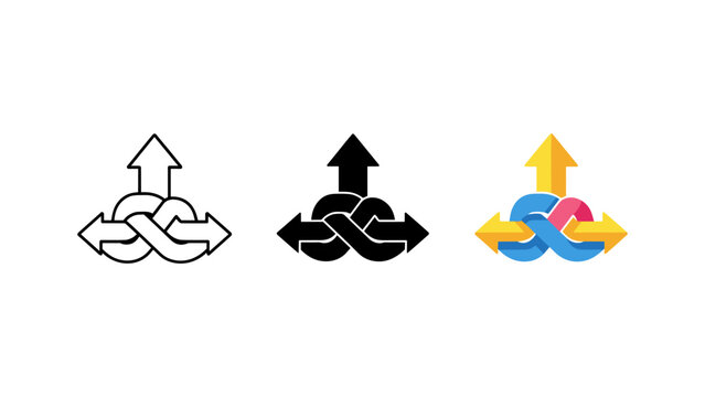 Three way split arrows directional sign icon with direction decision navigation movement multiple