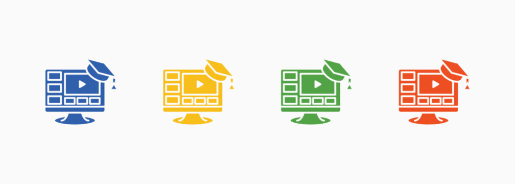 Online Course Icon Set Color Multiple Style Collection Vector Illustration