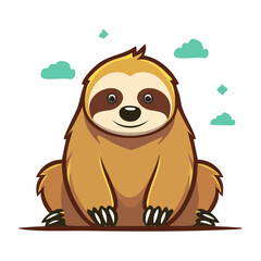 Fototapeta premium Cute cartoon sloth sitting with clouds