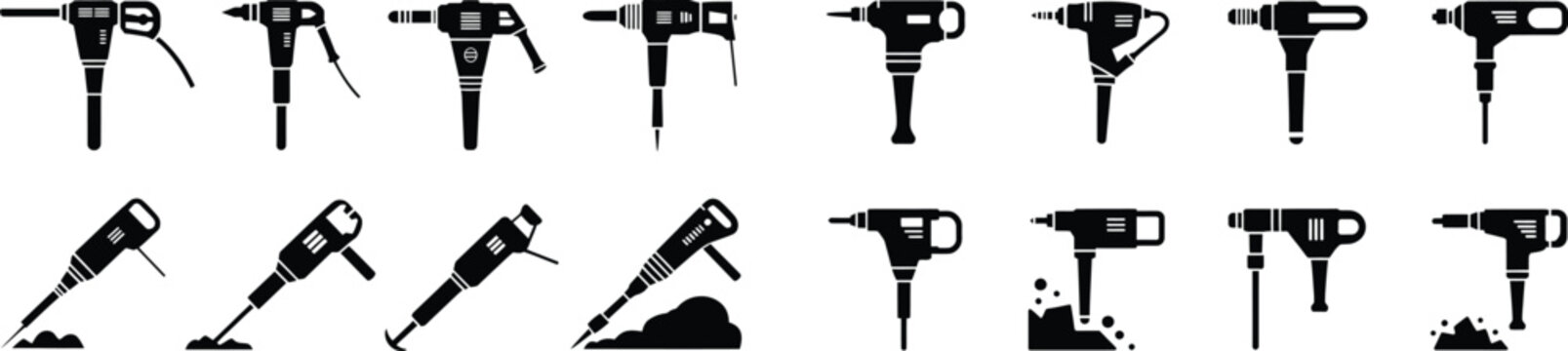 Jackhammer tool heavy duty construction equipment for demolition and excavation work breaking concrete and rock surfaces.