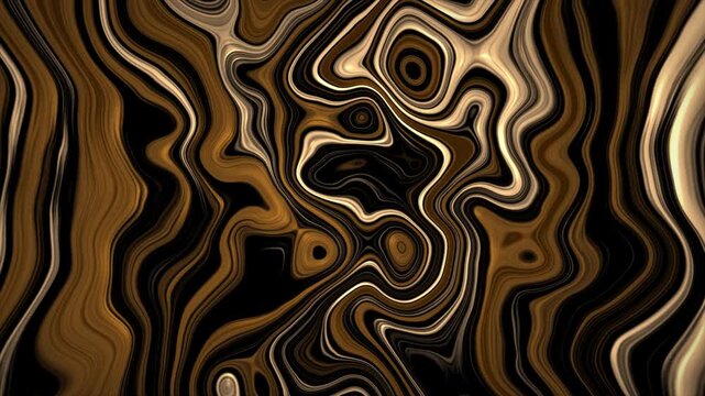 Swirling and twisting 3D liquid animated background with hypnotic moving curvy lines and psychedelic dynamic wavy stripes modern motion graphics design and vibrant visual effects colours brown tan