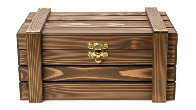 Elegant Vintage Brass Wooden Chest with Polished Grain &ndash; Sturdy Antique Storage