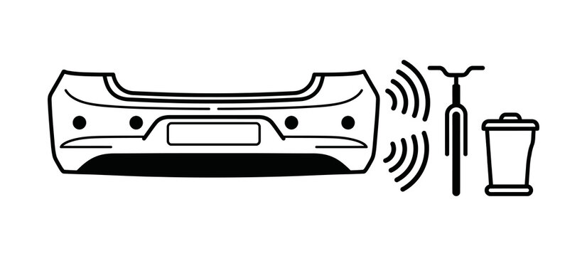 Parking assistance system detecting a bicycle and trash bin behind a car bumper