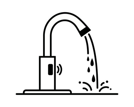 Sleek vector illustration of a modern, automatic sensor faucet with flowing water, symbolizing advanced hygiene, water conservation, and smart technology in contemporary design