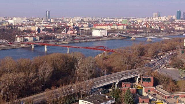 Vibrant Warsaw River Panorama. Nighttime Cityscape Featuring River And Illuminated Bridge Scenes. Panoramic Image Showcasing Vibrant Waterfront And Bridge Structure In City Of Warsaw