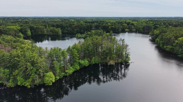 Harold Parker State Forest, Andover, Massachusetts, USA. Aerial forward, landscape, copy space