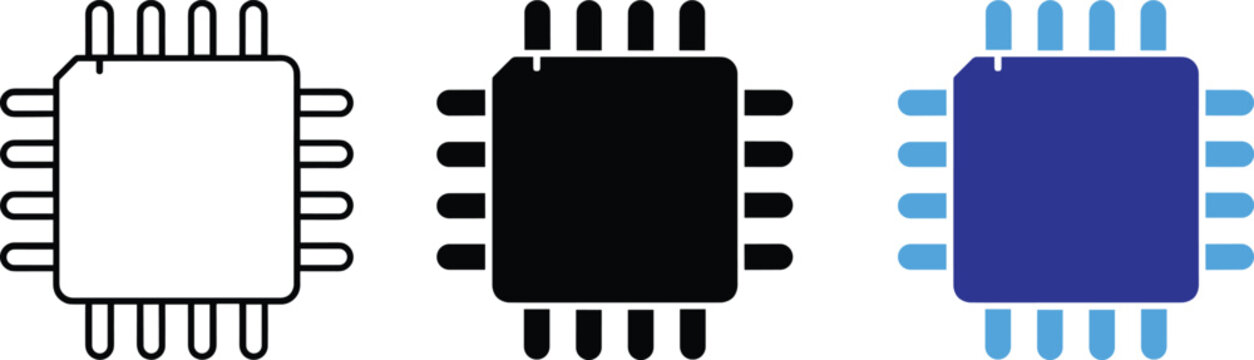 Microchip Processor Icon Set Integrated Circuit CPU Vector Illustration Design