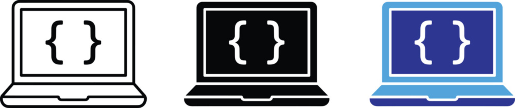Laptop Code Icon Set Programming Development Software Engineering Vector Illustration